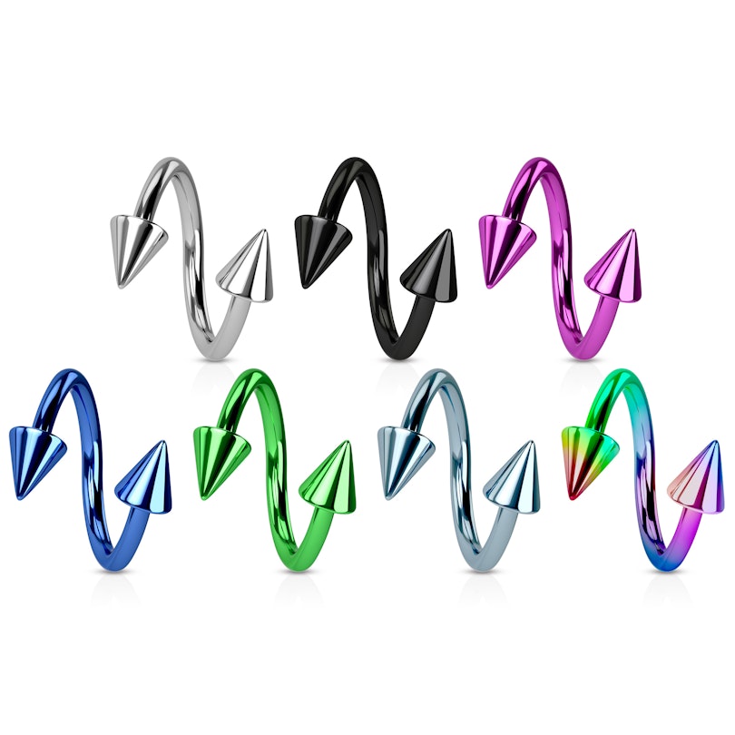 Argola em espiral com espigões em várias cores