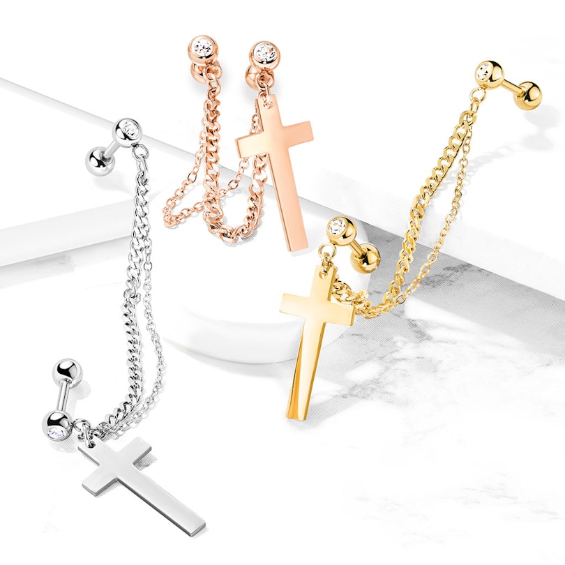 Barbells com cristais embutidos com duas correntes e uma cruz