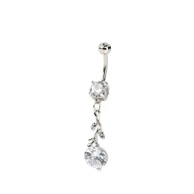 Umbigo piercing com pendente de rama de folhas e brilhantes