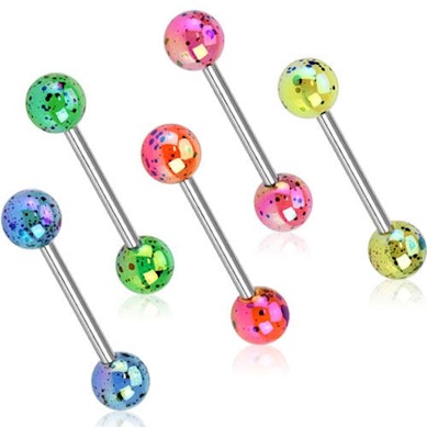 Língua barbell metálico com manchas de cor