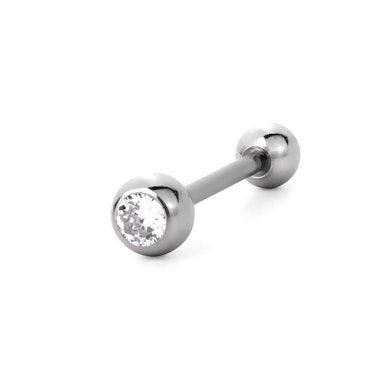 Língua piercing de aço cirúrgico com pedras coloridas