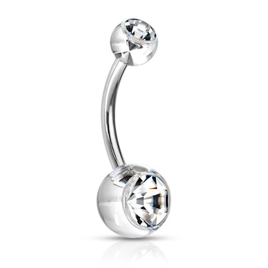 Umbigo piercing com bola de acrílico e pedras