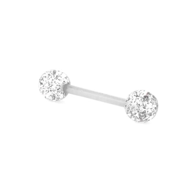 Barbell para a língua em PTFE com bolas brilhantes