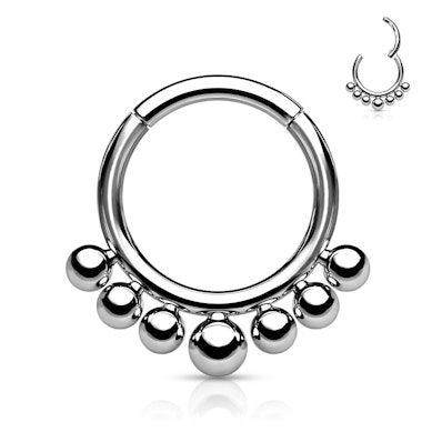 Argola de titânio com articulação e pequenas contas