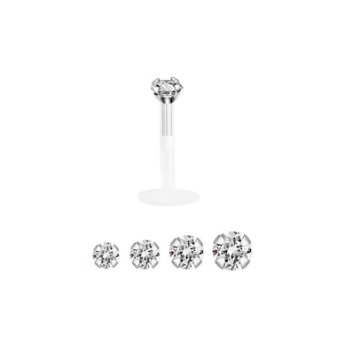 Labret em ouro de 14 quilates com brilhante redondo e barra ptfe