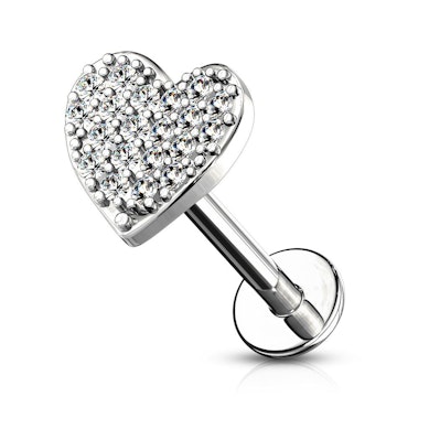 Labret com coração cravejado e rosca interior