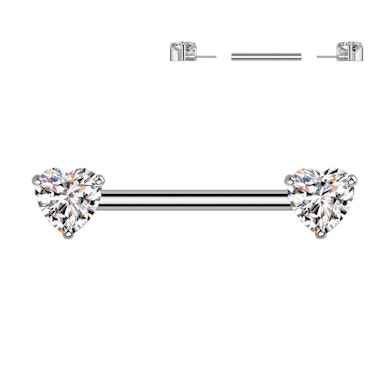 Barbell para o mamilo com zircónias em forma de coração