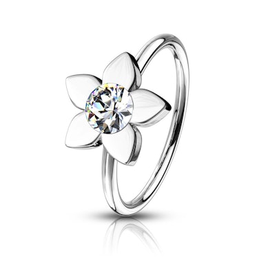 Argola com flor de lotus e brilhante central
