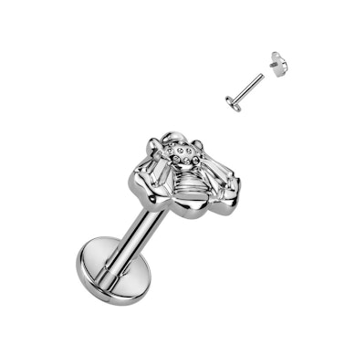 Labret em titânio com rosca interna e abelha no topo