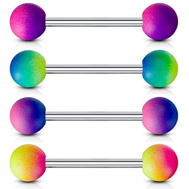  Barra para piercing com bolas cobertas de borracha