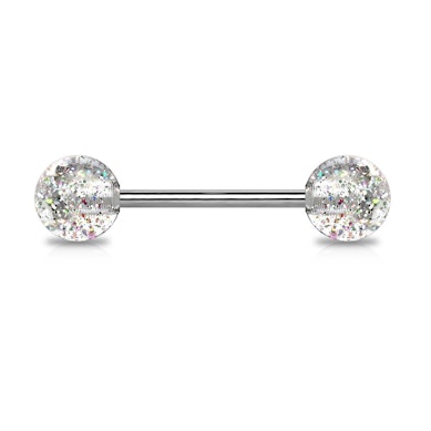 Língua Barbell de titânio com bolas de glitter