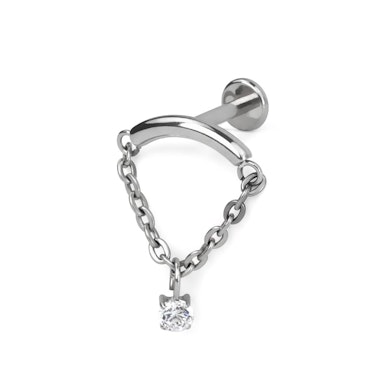 Labret com barra curva com corrente e pedra pendente