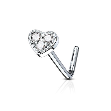 Nariz piercing com coração e três pedras