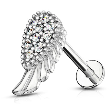Labret em forma de asa de anjo com imensas pedras