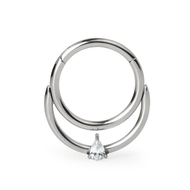 Argola articulada em titânio com segunda argola e uma lágrima de pedra