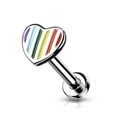 Labret com rosca interna e coração com arco-íris