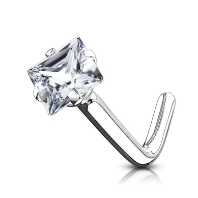 Nariz piercing de ouro 14 quilates com pedra quadrada