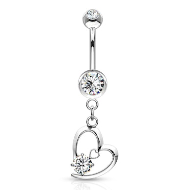 Umbigo piercing com corações e pedras