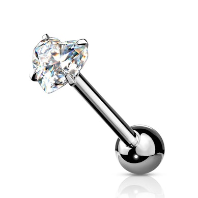 Língua piercing com pedra de coração fixa