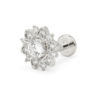 Labret com rosca interna e flor de lótus cravejada