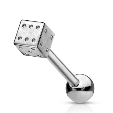 Língua piercing com dado