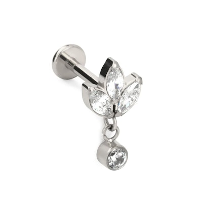 Labret em titânio com flor de lótus e pedra pendente