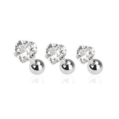 Conjunto para piercings na orelha com coração de pedra-Transparente