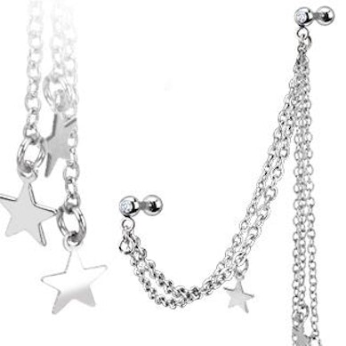 Tragus e hélice piercing corrente com estrelas