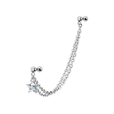 Tragus ou hélice piercing com corrente e estrela brilhante