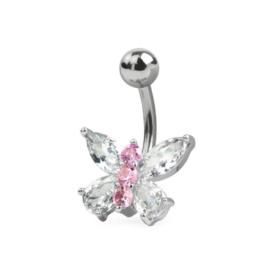 Umbigo piercing com uma borboleta de cristais