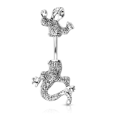 Umbigo piercing com um lagarto