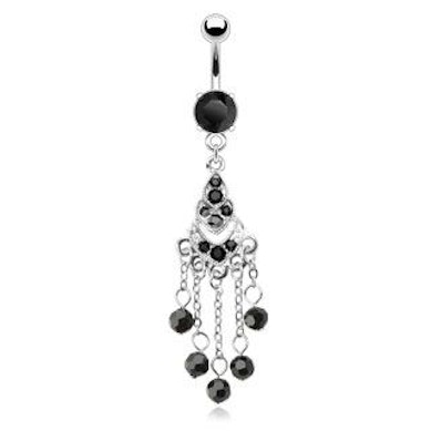 Umbigo piercing com correntes e bolas pretas