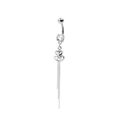 Umbigo piercing com pendente de coração duplo e pedras