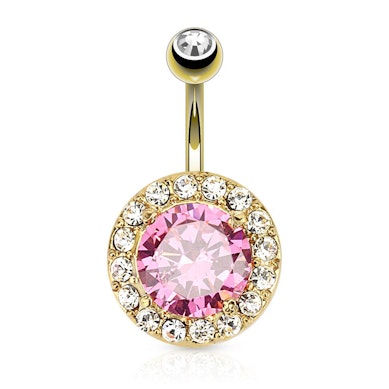 Umbigo piercing banhado a ouro com brilhante grande rosado