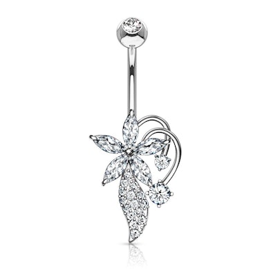 Umbigo piercing com flor de corte marquise