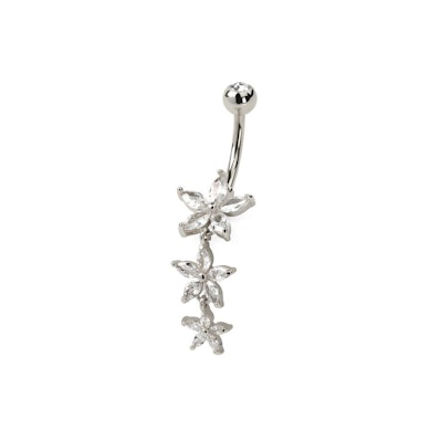 Umbigo piercing com pendente de três flores marquise