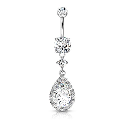 Umbigo piercing com pendente de pedra em forma de gota