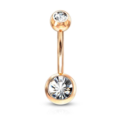 Joia para o umbigo banhada a ouro rosa com duas pedras