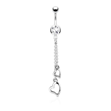 Umbigo piercing com pendente de coração na corrente