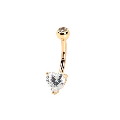 Joia para o umbigo de ouro 14K com coração de pedra