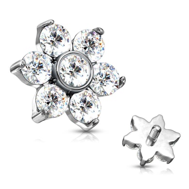 Micro dermal topo com brilhantes em formato de flor