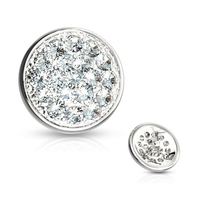 Micro dermal joia em ouro de 14 quilates com cúpula em pedras -Ouro branco 14K