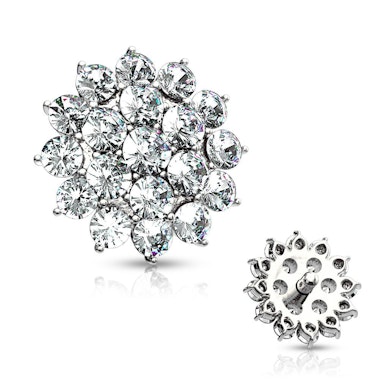 Microdermal floral de ouro 14 quilates com múltiplas pedras-Ouro branco 14K