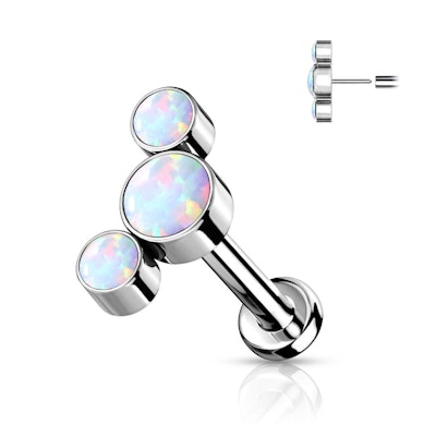 Labret de encaixe em titânio com várias opalas