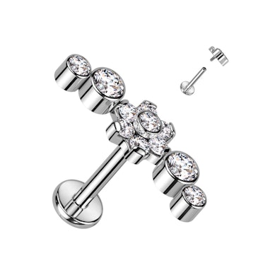 Labret de titânio decorado com flor magnífica