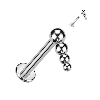 Labret de titânio com rosca interna e topo de contas