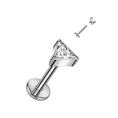 Labret em titânio com rosca interna e pedra em triângulo