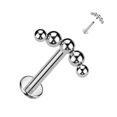 Labret em titânio com contas no topo
