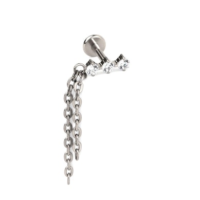 Labret em titânio com 3 pedras e 2 correntes
