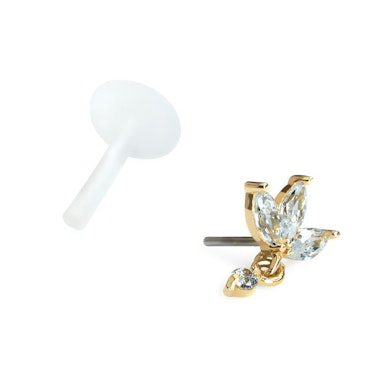 Topo de encaixe com flor de lótus de ouro 14k com pendente